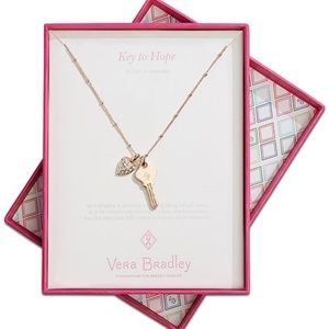 Vera Bradley Rose Gold-Tone Pavé Heart & Key NIB